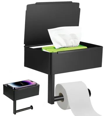 Immagine prodotto di Portarotolo da bagno 3-in-1, senza foratura, con contenitore per salviette umidificate