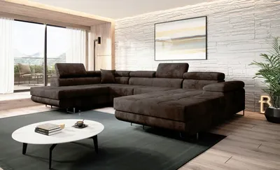 Produktbild von Easy4You Schokolade Ecksofa Varberg Velours in U-Form 345 x 72 x 205 cm mit Schlaffunktion und Bettzeugbehälter - Schlafsofa mit Bettkasten - Eckcouch mit Stauraum - Stoff: Monolith 29