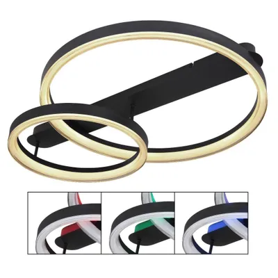Produktbild von Globo Lighting Deckenleuchte Metall schwarz matt, Aluminium schwarz matt, Acryl opal, satiniert, dimmbar, mehrere Stufen über Wandschalter, Farben fixierbar, RGB Farbwechsler, RGB Farben fixierbar, Memoryfunktion, Nachtlicht, Fernbedienung, Batterie inkludiert 2x AAA, LxBxH: 825x600x135mm, inkl. LED 50W 230V, 500-6000lm Source, 150-1800lm Output, CCT 2700-6000K, inkl. RGB LED 6W 230V