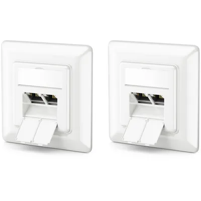 Produktbild von deleyCON 2x CAT6a Netzwerkdose 2x RJ45 Buchse Geschirmt Unterputz Montage 10 Gbit Ethernet Netzwerk LAN Dose Patchkabel Netzwerkkabel Verlegekabel Weiß