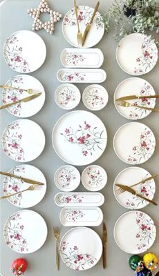 Produktbild von Hermia Concept, Frühstücksset (21 Teile), 100% Keramik, Blau und Weiß | 1 großer Servierteller (24x24 cm), 12 Servierteller (20x20 cm), 4 Schalen (12,5x12,5 cm) | Spülmaschinen- und mikrowellenfest.
