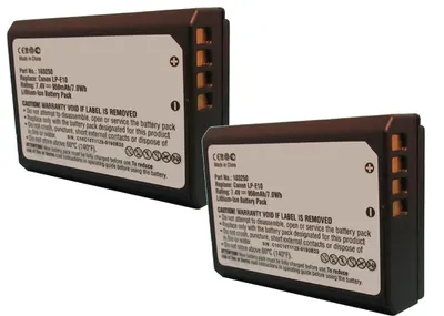 Produktbild von 2 x Photo Porst Akku LP-E10 für Canon EOS 1100D, EOS 1200D, EOS 1300D, EOS 2000D, EOS 4000D Lithium-Ionen Akku, 3,7 Volt / 950 mAh, entspricht Canon LP-E10