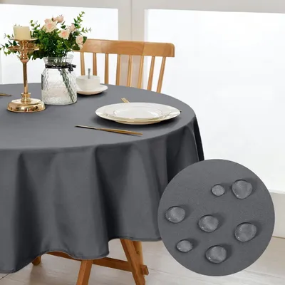 Produktbild von Tischdecke Rund 160cm Hellgrau Fleckschutz Abwaschbar Wasserdicht Polyester