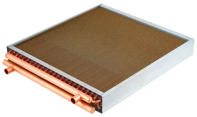 Immagine prodotto di Scambiatore di calore a lamelle SucceBuy, 610x610 mm, 65,9 kW, con raccordi in rame e lamelle in alluminio, scambiatore di calore acqua-aria con pressione di esercizio di 2,5 MPa, adatto per riscaldamento e raffreddamento in ambienti interni