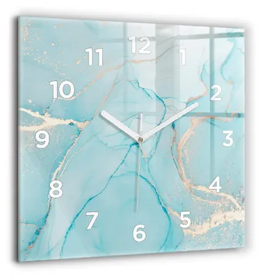 Obrázok produktu pre Wallfluent Hodiny - Sklenené Nástenné Hodiny - Tichý Quartz Strojček - Nástenná Dekorácia Spálňa Kuchyň - Biele Ruky - 60x60 cm - Dekoratívny mramor