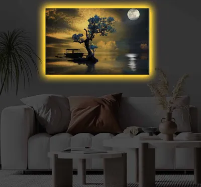 Produktbild von Opviq, 4570KTLGDACT - 016, Dekoratives LED-beleuchtetes Leinwandgemälde, 100 % POLYESTER-CANVAS, Mehrfarbig, 45 x 70 cm