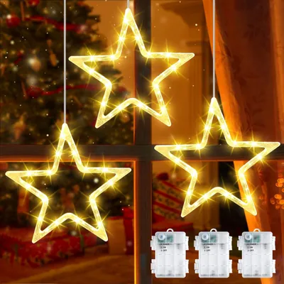 LED-Sterne Weihnachtsbeleuchtung batteriebetrieben 3er-Set warmweiß