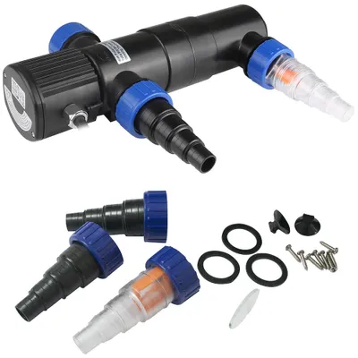 Immagine prodotto di GARDEBRUK® Lampada Disifettante UVC per Laghetti da Giardino 11 Watt Cavo 5m 3 Adattatori Sterilizzatore per Acquario  Lampada di Sterilizzazione Filtro Luminoso