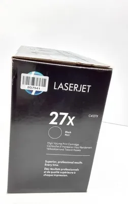 A close-up of a black HP LaserJet toner cartridge box.