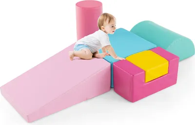Produktbild von GOPLUS 6 tlg. Schaumstoffbausteine, Softbausteine zum Klettern & Rutschen aus Kunstleder & Schaumstoff für Baby Kleinkinder