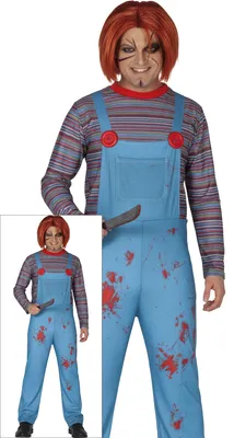 Obrázok produktu pre Halloweenský kostým strašidelnej bábiky Bloody Scary Jumpsuit Horror Red Striped, veľkosť: 14 - 16 rokov Farba: modrá