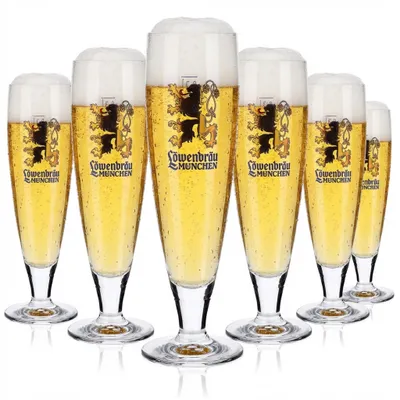 Produktbild von 6x Löwenbräu Gläser Bier 0,3l Pokal goldener Löwe Rastal Pegasus