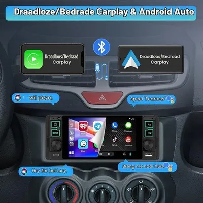 Zdjęcie produktu dla Radio samochodowe 1 DIN, CarPlay, Android Auto, Bluetooth, ekran 5,1 cala