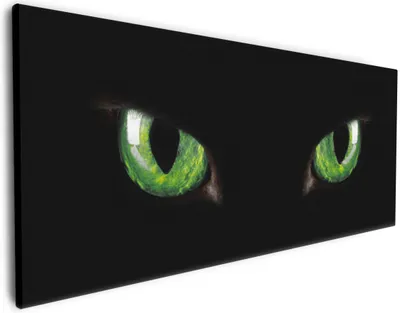 Produktbild von Wallario Premium Leinwandbild Grüne Katzenaugen bei Nacht in Größe 60 x 150 cm