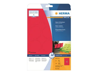 Obrázek produktu pro HERMA 5156, Červená, Samolepicí štítek, A4, Papír, Laserová/inkoustová tiskárna, Permanentní
