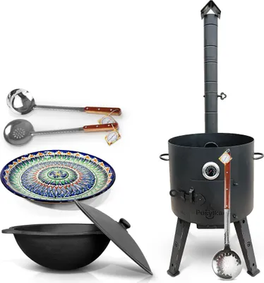 Produktbild von Feuerofen Ø 44 cm 2 mm Stahl Utschak Uchag mit Usbekische Kazan 16 L Казан Lagan