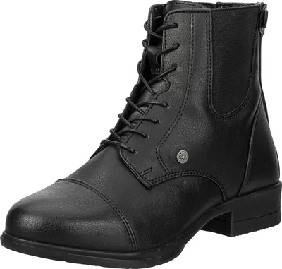 A single black boot on a white background.