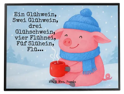 Produktbild von Mr. & Mrs. Panda schreibtischunterlage Schweinchen Glühwein Design - Weiß - Geschenk, Weihnachten, schreibtischunterlagen, Betrunken, tischschutz, Schreibunterlage