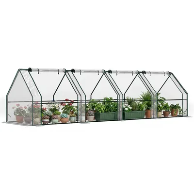 Produktbild von Gewächshaus mit Reißverschlussfenster, winterfest Foliengewächshaus aus Stahl 360 x 90 x 90 cm Transparent