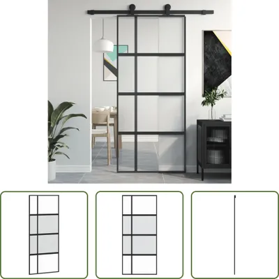 Produktbild von The Living Store Schiebetür Schwarz 90x205 cm Hartglas und Aluminium