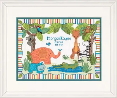 Imagen del producto de Dimensiones del set de bordado "Registro de Nacimiento Zoo", modelo para contar, 30,4 x 22,8 cm