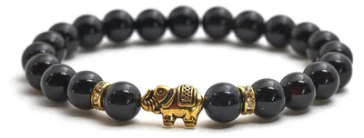 Produktbild von BERGERLIN Elefant Armband mit echten 8mm Naturstein Perlen und Kristall Highligh