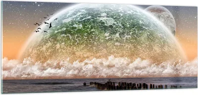 Produktbild von Bilder auf glas - Abstraktion Planet Erde Globus - 100x40cm - Glasbilder - Wandbilder - Kunstdruck - zum Aufhängen bereit - Wanddekoration aus Glas - Glas Bilder - Wandbild auf Glas - GAB100x40-0353