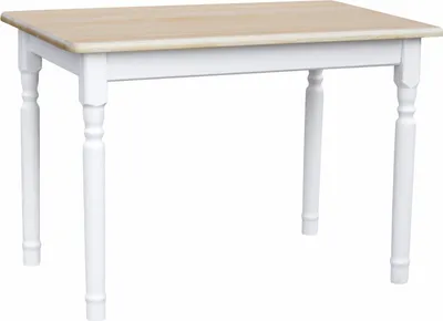 A white table with a wooden top on a white background.