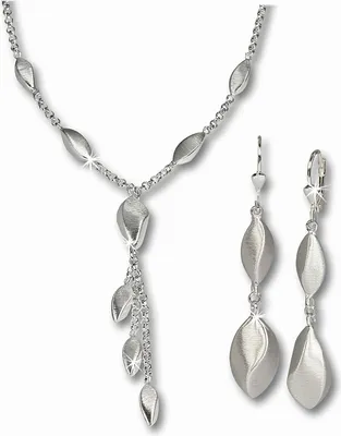 Produktbild von SilberDream Collier Ohrringe Schmuck-Set Damen Tropfen Silber matt SDS414