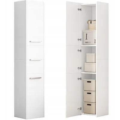 Image de Étagère haute sur pied moderne scandinave, blanche, 3 portes, armoire verrouillable