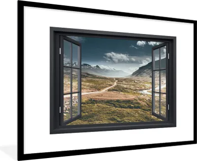 Produktbild von MuchoWow® MuchoWow® Gerahmtes Poster Aussicht - Weg - Berg 90x60 cm - Poster mit zchwarzem Bilderrahmen - Wanddekoration - Fotos