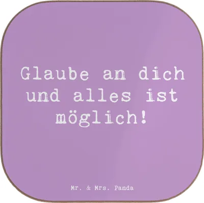 Produktbild von Mr. & Mrs. Panda Tischschoner Spruch Vertrauen in eigene Fähigkeiten haben - Lavendeltraum - Geschenk, Vertrauem, alles ist möglich, Tassenuntersetzer, innere Stärke