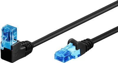 Image de Goobay 51529 CAT 6A câble patch 1x coudé à 90°, U/UTP, noir, 1 m conducteur en aluminium revêtu de cuivre (CCA), ergot d'arrêt en haut