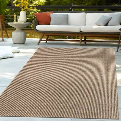 Produktbild von TT Home Outdoor Teppich Wetterfest Garten Schlafzimmer Flur Boho Motiv Unifarben Moderner Sisal Look Natur Optik Größe 200x290 cm