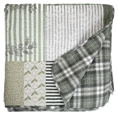 Zdjęcie produktu dla HOMLA Narzuta PATCHWORK bawełniana w oliwkowy wzór z pikowaniem 200x220 cm