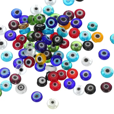 Flache böse Augenperlen 6 mm, 100 Stück, rund, mehrfarbig