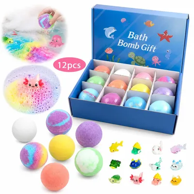 Produktbild von 12er-Set Meeres-Badebomben mit Spielzeug, sprudelnde Badebomben, entspannendes Duftbad, Spa-Erlebnis für Zuhause