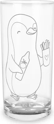 Produktbild von Mr. & Mrs. Panda Glas Pinguin Pommes 400 ml - Transparent - Geschenk, Wasserglas, Tumbler, Cocktailglas, für Partner, Longdrinkglas, Freundin, Valentinstag, Hochzeitstag