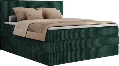 Produktbild von MKS MEBLE Boxspringbett 200x200 Dunkelgrün Cord, Boxspringbett mit Matratze H3, Bett 200x200 mit Bettkasten and Kopfteil, Doppelbett mit Stauraum, Topper T25, Polsterbett 200x200 - Tiliano King