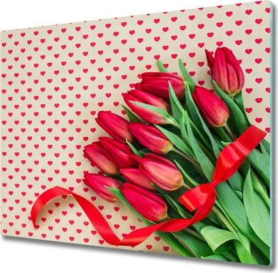 Produktbild von Glas Herdabdeckplatte 60x52 cm Spritzschutz Glasabdeckplatte Schneidebrett Tulpen Herzen