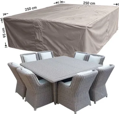 Produktbild von Raffles Covers Quadratische Lougeset-Abdeckung 250 x 250 H: 95 cm | Atmungsaktiv | Wasserdicht | UV-beständig | Doppelnähte | Elastischer Kordelzug