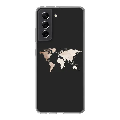 Produktbild von MuchoWow® Handyhülle Schutzhülle Hülle für Samsung Galaxy S21 FE Weltkarte - Leder - Schwarz Silikon Softcase Handy Hülle - Mobiltelefonhülle