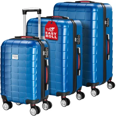 Produktbild von MONZANA® 3tlg. Kofferset Exopack TSA Schloss Hartschalen Koffer M-L-XL Gel-Griffe 4 Zwillingsrollen Standfüße Trolley Rollkoffer Reisekoffer Blau