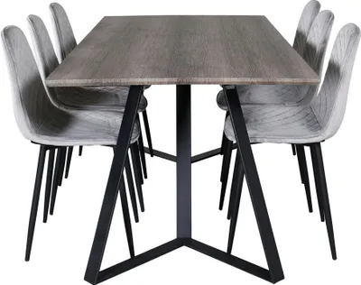 Image de MarinaGRBL ensemble table, table El boisReproduction gris et 6 Polar Diamond chaises Velours gris.