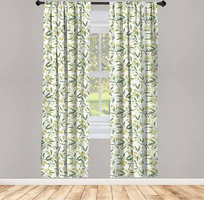Produktbild von ABAKUHAUS Botanik Vorhänge, Gardinen, Abstrakt, Design, Muster von Olive Zweige mit Blättern, 2 Stück 75 x 225 cm, , Farngrün Hellgrün