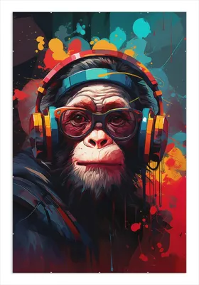 Produktbild von Wallario Wandbild Chimp - Musik, Größe: 61 x 91,5 cm, Poster mit rahmenlosen Bildhalter
