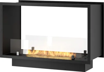Image de Cheminée Bioéthanol 2Side 800 Slim Encastrable À Deux Façades - Noir Mat, Avec Vitre, Brûleur 1 L, Design Moderne