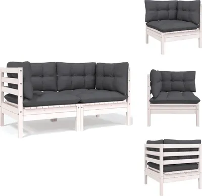 Produktbild von vidaXL Gartensofa 2-Sitzer mit Kissen in Weiß Massivholz Kiefer - Gartensofaelemente