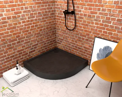 Produktbild von Duschwanne Duschtasse Viertelkreis Competia New Black Stone 80x80 x12 cm schwarz Stein Effekt Matt Siphon