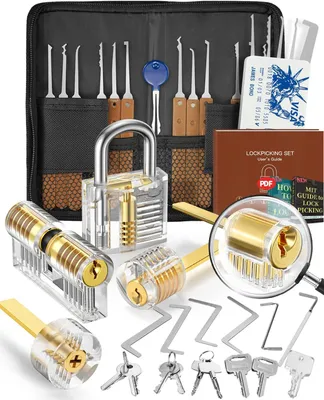 Produktbild von 36+5 Stück Lockpicking Set, [2026 Neue Schwierigste Schlösser Hinzufügen] Dietrich Set mit 5 Transparente Schlösser für Lockpicking, Handbuch für Anfä